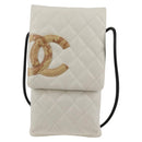 CHANEL Cambon Line Shoulder Bag Lamb Skin White Silver CC Auth 133269V-13
