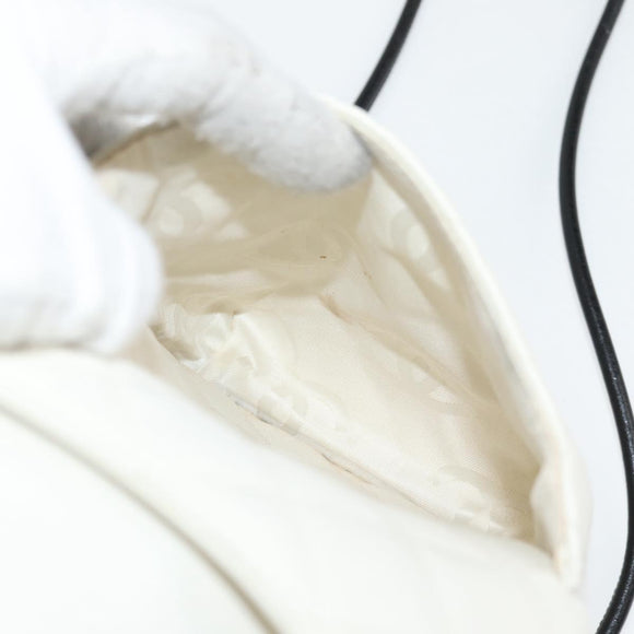 CHANEL Cambon Line Shoulder Bag Lamb Skin White Silver CC Auth 133269V