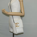 CHANEL Cambon Line Shoulder Bag Lamb Skin White Silver CC Auth 133269V-22