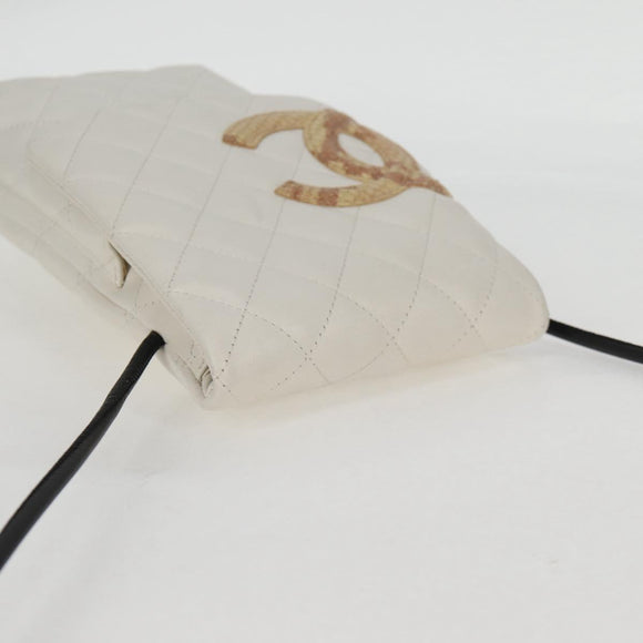 CHANEL Cambon Line Shoulder Bag Lamb Skin White Silver CC Auth 133269V