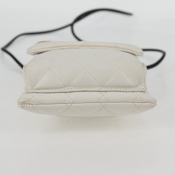 CHANEL Cambon Line Shoulder Bag Lamb Skin White Silver CC Auth 133269V