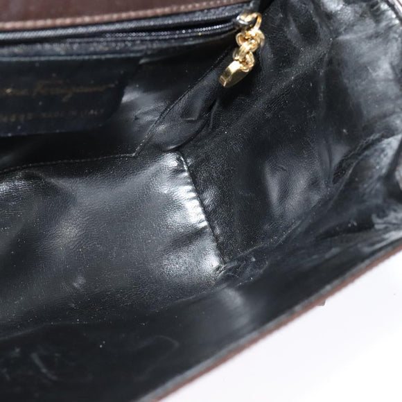 Salvatore Ferragamo Gancini Shoulder Bag Leather Brown Gold Auth 133270