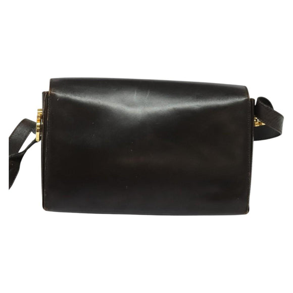 Salvatore Ferragamo Gancini Shoulder Bag Leather Brown Gold Auth 133270