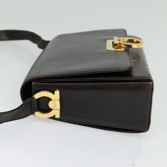 Salvatore Ferragamo Gancini Shoulder Bag Leather Brown Gold Auth 133270