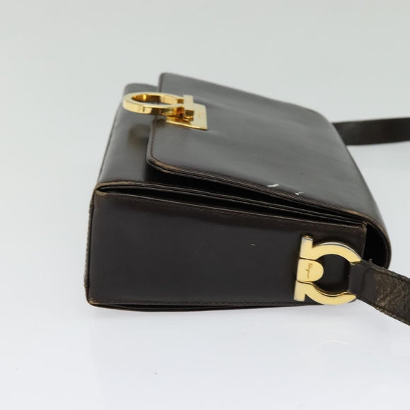 Salvatore Ferragamo Gancini Shoulder Bag Leather Brown Gold Auth 133270