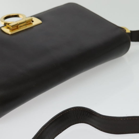 Salvatore Ferragamo Gancini Shoulder Bag Leather Brown Gold Auth 133270