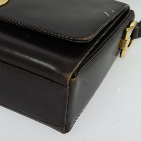 Salvatore Ferragamo Gancini Shoulder Bag Leather Brown Gold Auth 133270