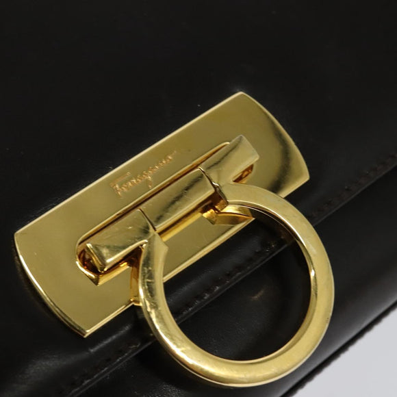 Salvatore Ferragamo Gancini Shoulder Bag Leather Brown Gold Auth 133270