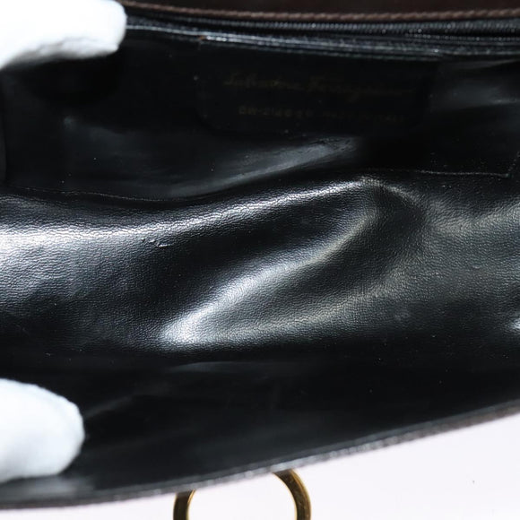 Salvatore Ferragamo Gancini Shoulder Bag Leather Brown Gold Auth 133270