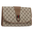 GUCCI GG Supreme Web Sherry Line Clutch Bag PVC Beige Gold 89 01 030 Auth 133273-1