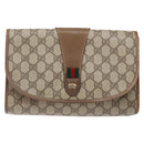 GUCCI GG Supreme Web Sherry Line Clutch Bag PVC Beige Gold 89 01 030 Auth 133273-13
