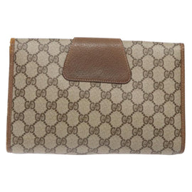 GUCCI GG Supreme Web Sherry Line Clutch Bag PVC Beige Gold 89 01 030 Auth 133273 - 0