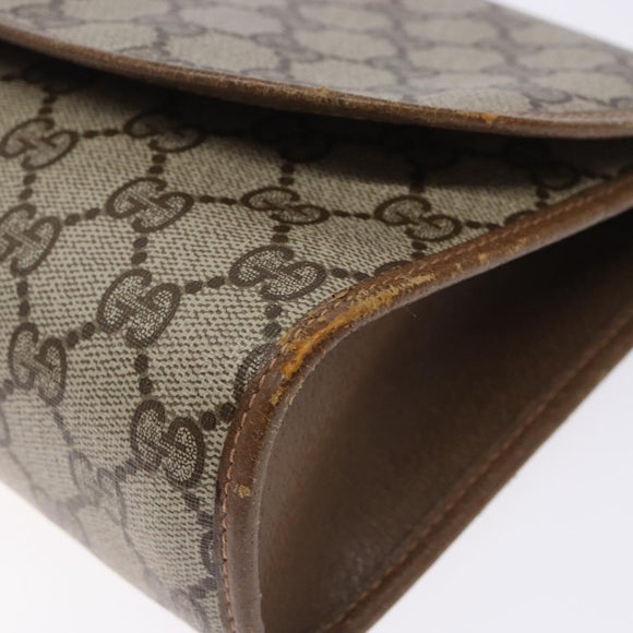 GUCCI GG Supreme Web Sherry Line Clutch Bag PVC Beige Gold 89 01 030 Auth 133273