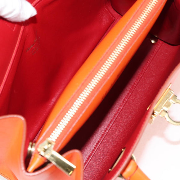 Salvatore Ferragamo Gancini Hand Bag Leather Orange Gold Auth 133276V