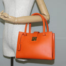 Salvatore Ferragamo Gancini Hand Bag Leather Orange Gold Auth 133276V-21