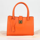 Salvatore Ferragamo Gancini Hand Bag Leather Orange Gold Auth 133276V-22