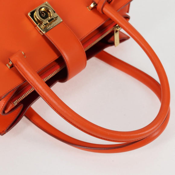 Salvatore Ferragamo Gancini Hand Bag Leather Orange Gold Auth 133276V