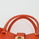 Salvatore Ferragamo Gancini Hand Bag Leather Orange Gold Auth 133276V-8