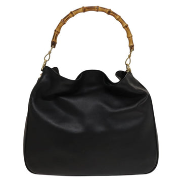 GUCCI Bamboo Hand Bag Leather 2way Black Gold 001 1577 Auth 133277 - 0