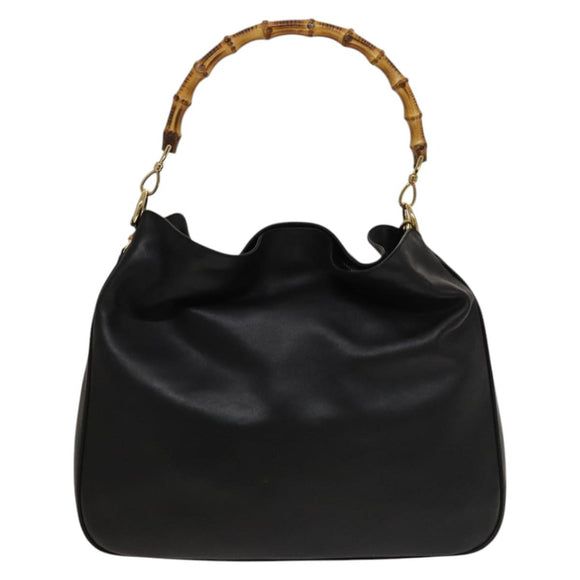 GUCCI Bamboo Hand Bag Leather 2way Black Gold 001 1577 Auth 133277
