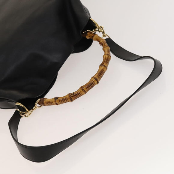 GUCCI Bamboo Hand Bag Leather 2way Black Gold 001 1577 Auth 133277