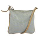 FENDI Zucchino Canvas Shoulder Bag Light Blue Silver Auth 133278-1