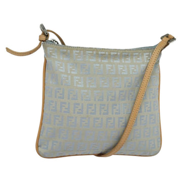 FENDI Zucchino Canvas Shoulder Bag Light Blue Silver Auth 133278