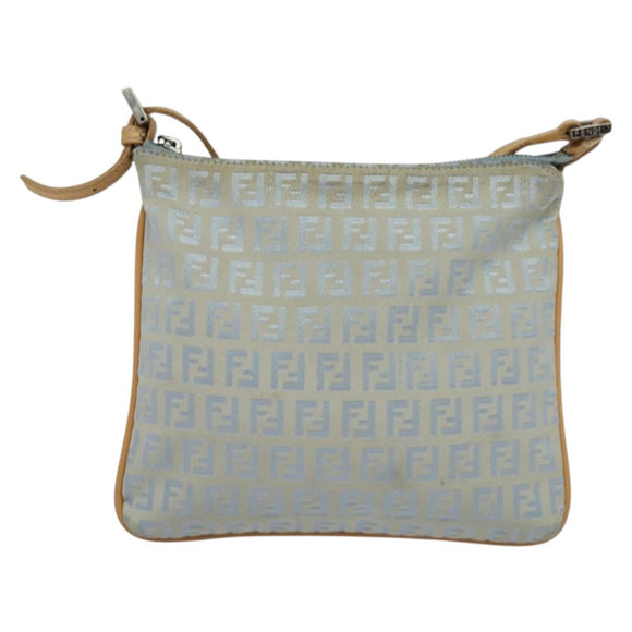 FENDI Zucchino Canvas Shoulder Bag Light Blue Silver Auth 133278
