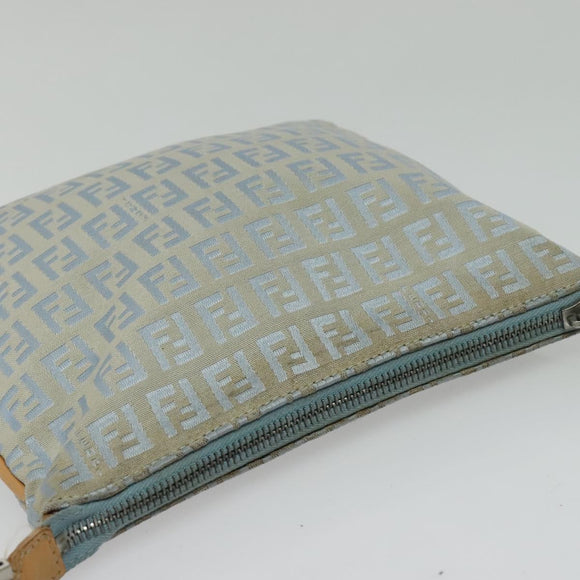 FENDI Zucchino Canvas Shoulder Bag Light Blue Silver Auth 133278