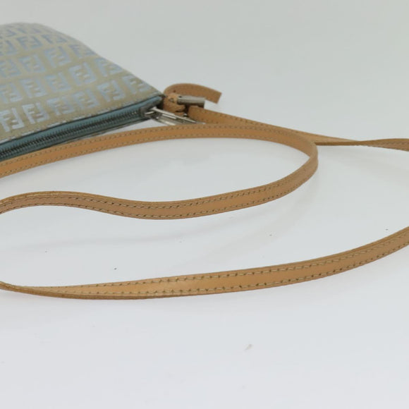FENDI Zucchino Canvas Shoulder Bag Light Blue Silver Auth 133278
