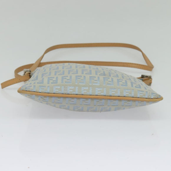 FENDI Zucchino Canvas Shoulder Bag Light Blue Silver Auth 133278