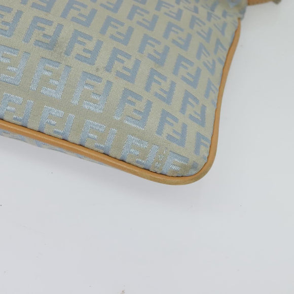 FENDI Zucchino Canvas Shoulder Bag Light Blue Silver Auth 133278