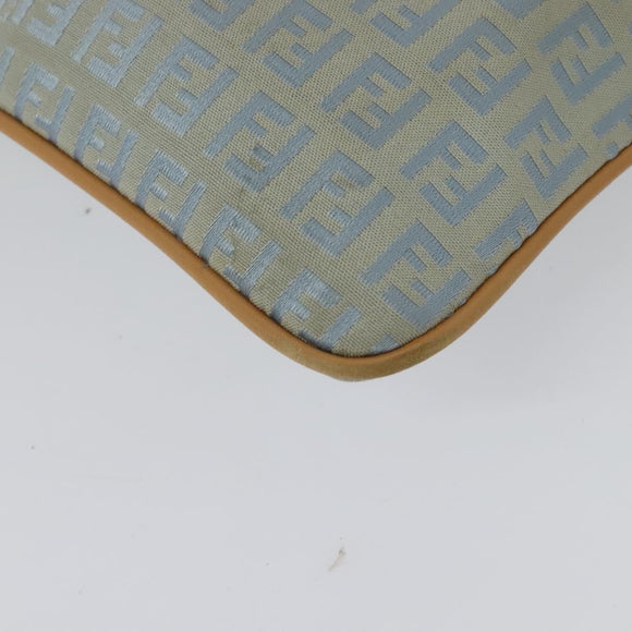FENDI Zucchino Canvas Shoulder Bag Light Blue Silver Auth 133278