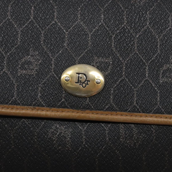 Christian Dior Honeycomb Canvas Shoulder Bag PVC Black Gold Auth 133279