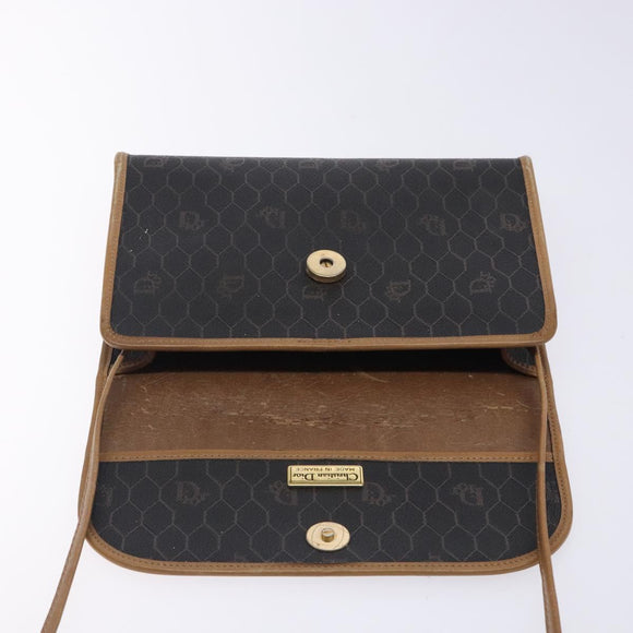 Christian Dior Honeycomb Canvas Shoulder Bag PVC Black Gold Auth 133279