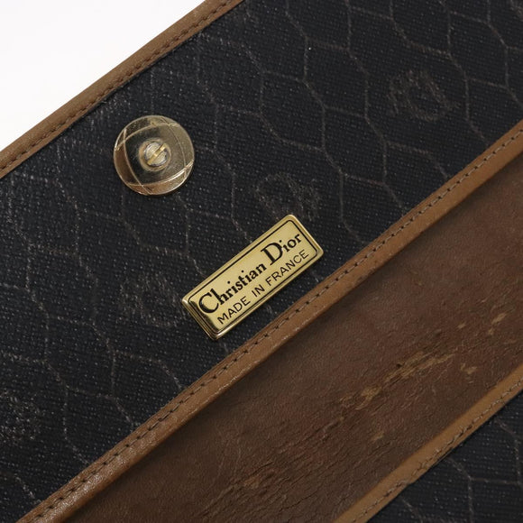 Christian Dior Honeycomb Canvas Shoulder Bag PVC Black Gold Auth 133279