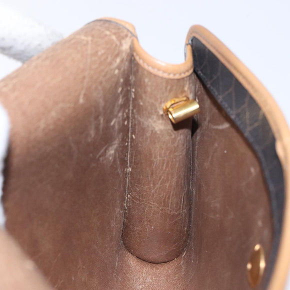 Christian Dior Honeycomb Canvas Shoulder Bag PVC Black Gold Auth 133279