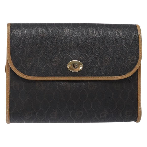 Christian Dior Honeycomb Canvas Shoulder Bag PVC Black Gold Auth 133279