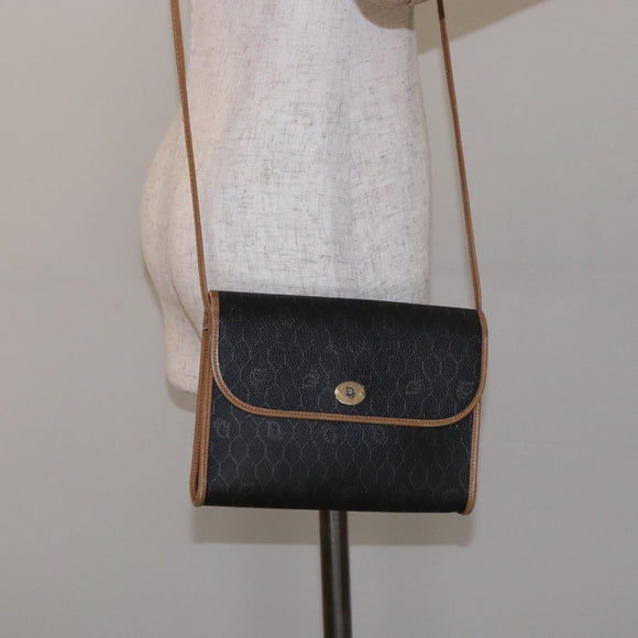 Christian Dior Honeycomb Canvas Shoulder Bag PVC Black Gold Auth 133279