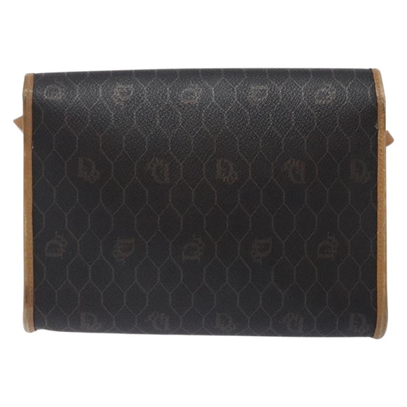 Christian Dior Honeycomb Canvas Shoulder Bag PVC Black Gold Auth 133279