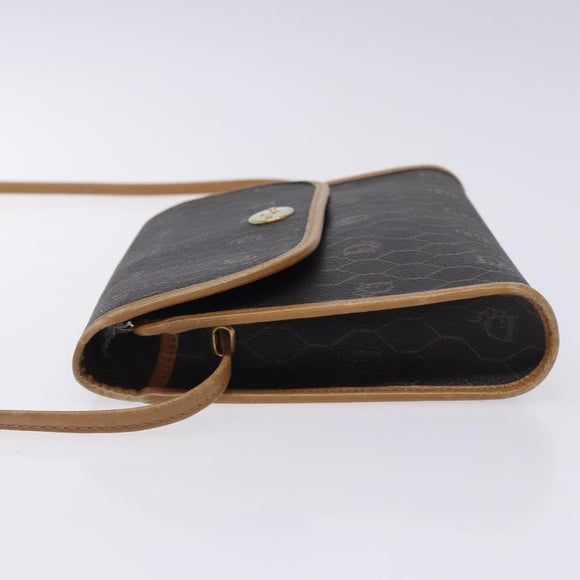 Christian Dior Honeycomb Canvas Shoulder Bag PVC Black Gold Auth 133279