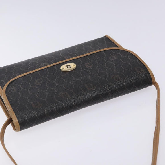 Christian Dior Honeycomb Canvas Shoulder Bag PVC Black Gold Auth 133279