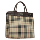 BURBERRY Nova Check Hand Bag Canvas Beige Silver Auth 133280-1