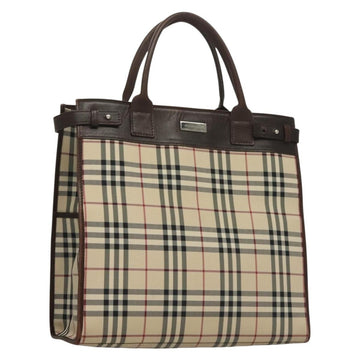 BURBERRY Nova Check Hand Bag Canvas Beige Silver Auth 133280