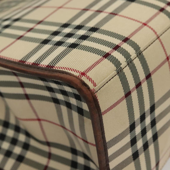 BURBERRY Nova Check Hand Bag Canvas Beige Silver Auth 133280