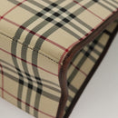 BURBERRY Nova Check Hand Bag Canvas Beige Silver Auth 133280-14