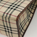 BURBERRY Nova Check Hand Bag Canvas Beige Silver Auth 133280-16