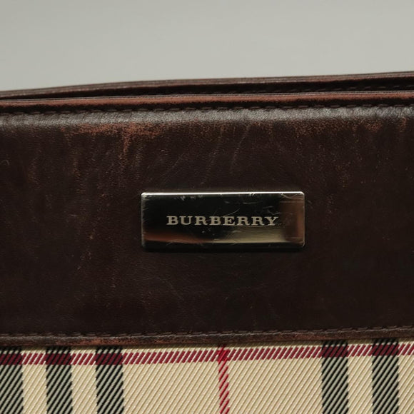 BURBERRY Nova Check Hand Bag Canvas Beige Silver Auth 133280