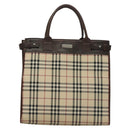 BURBERRY Nova Check Hand Bag Canvas Beige Silver Auth 133280-13