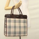 BURBERRY Nova Check Hand Bag Canvas Beige Silver Auth 133280-20